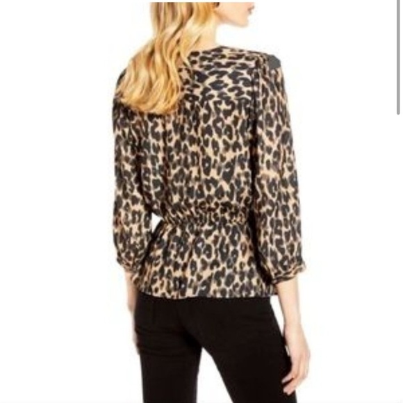 Halogen Leopard Print Faux Wrap Peplum Blouse/Top Size XXS - Picture 8 of 14